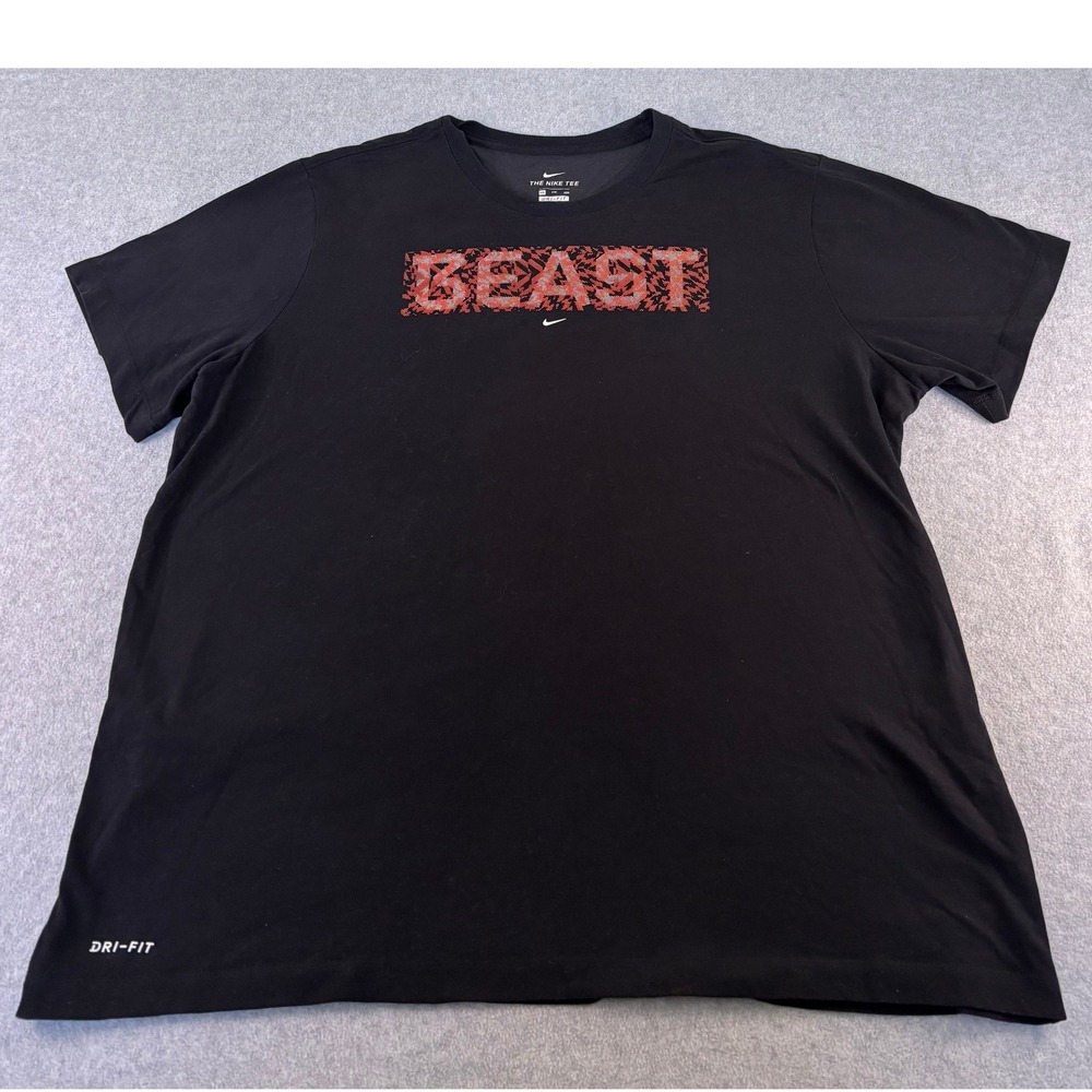 Nike Mens XXL Dri-FIT Beast Graphic T-Shirt Black Red Short Sleeve Athletic Tee